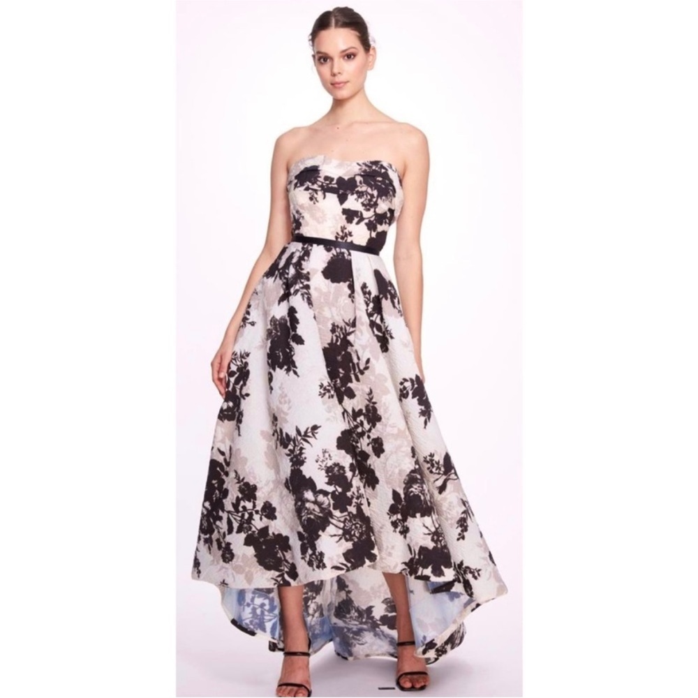 Marchesa Notte light pink  strapless organza hi-low gown, ruched bodice NWT
